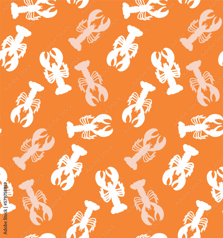 Abstract Lobsters Silhouettes Doodle Style Seamless Pattern Perfect for Allover Swimwear Fabric Print or Wrapping Paper Sea Creatures Illustration Trendy Fashion Colors