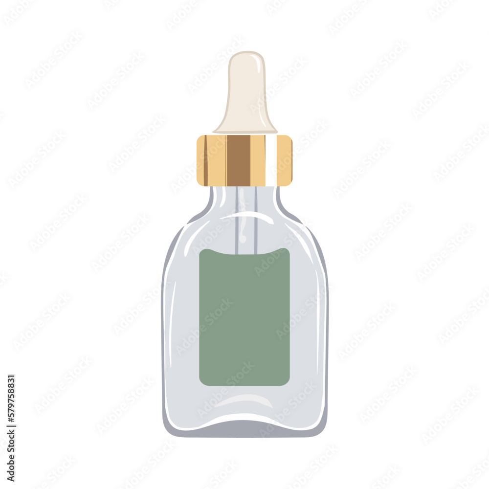 Serum with dropper in transparent glass bottle. Vector illustration Serum with dropper in transparent glass bottle. Vector illustration