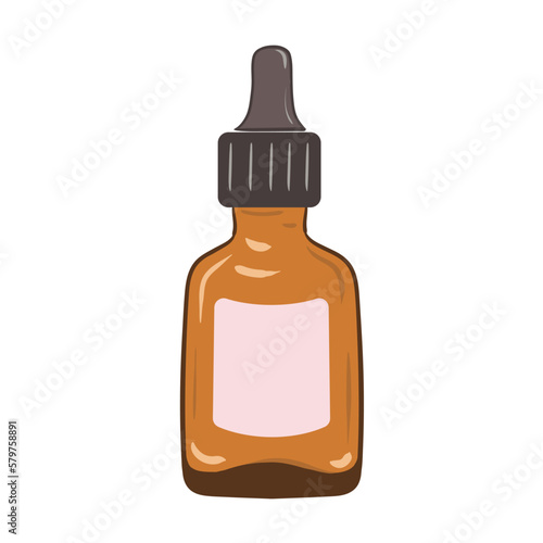 Serum with dropper in brown glass bottle. Vector illustration