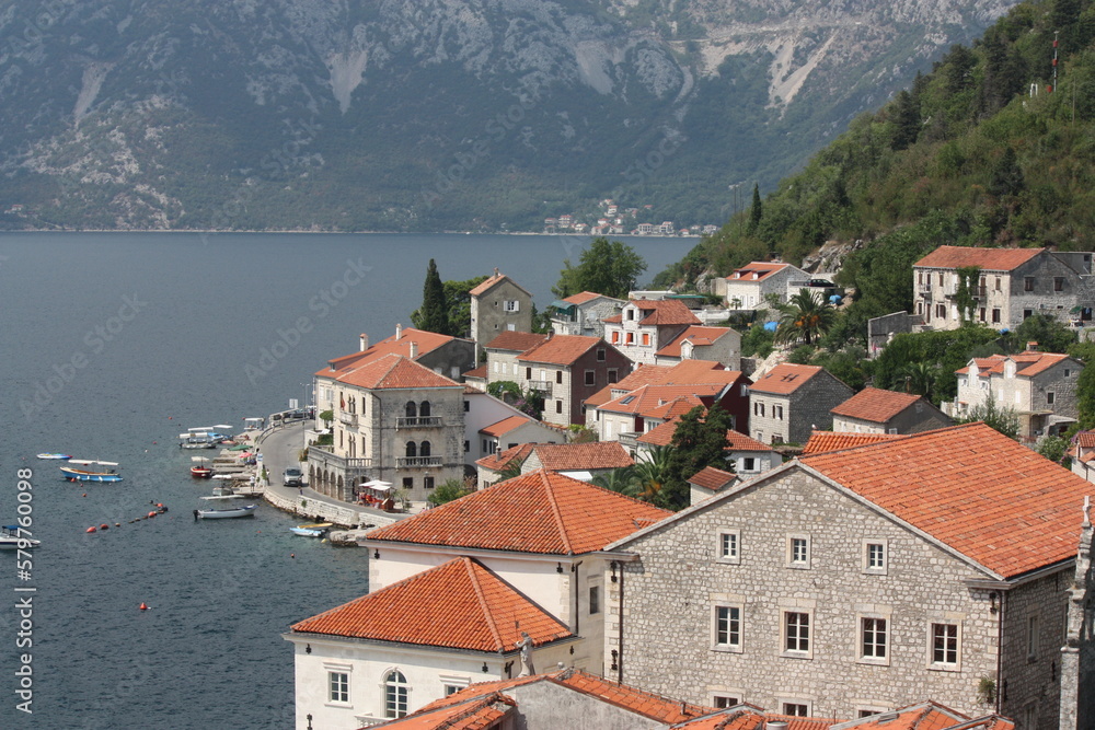 view of  the rooftops along the Bay of Kotor, Montenegro