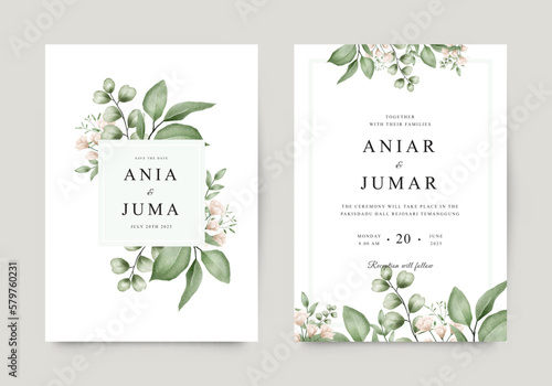 Elegant wedding invitation with watercolor floral