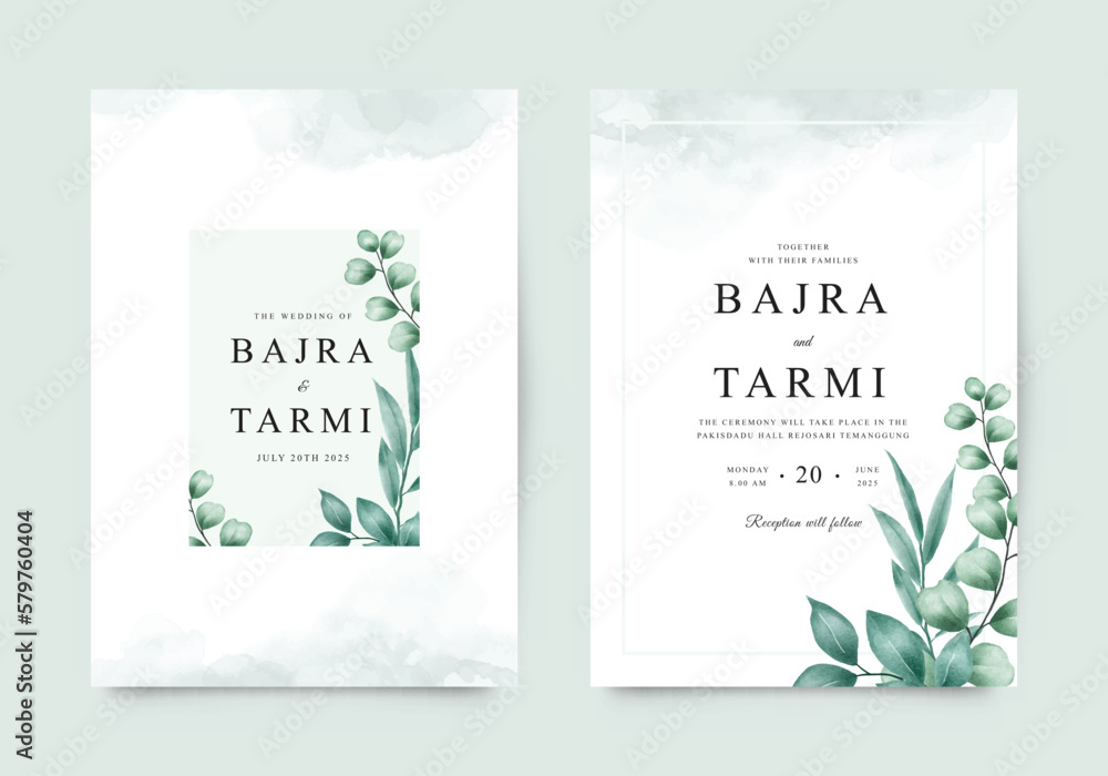 Green leaves for wedding invitation template