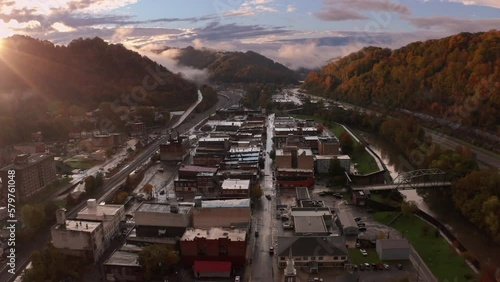 Sunrise morning in downtown Williamson, West Virginia small mountain town