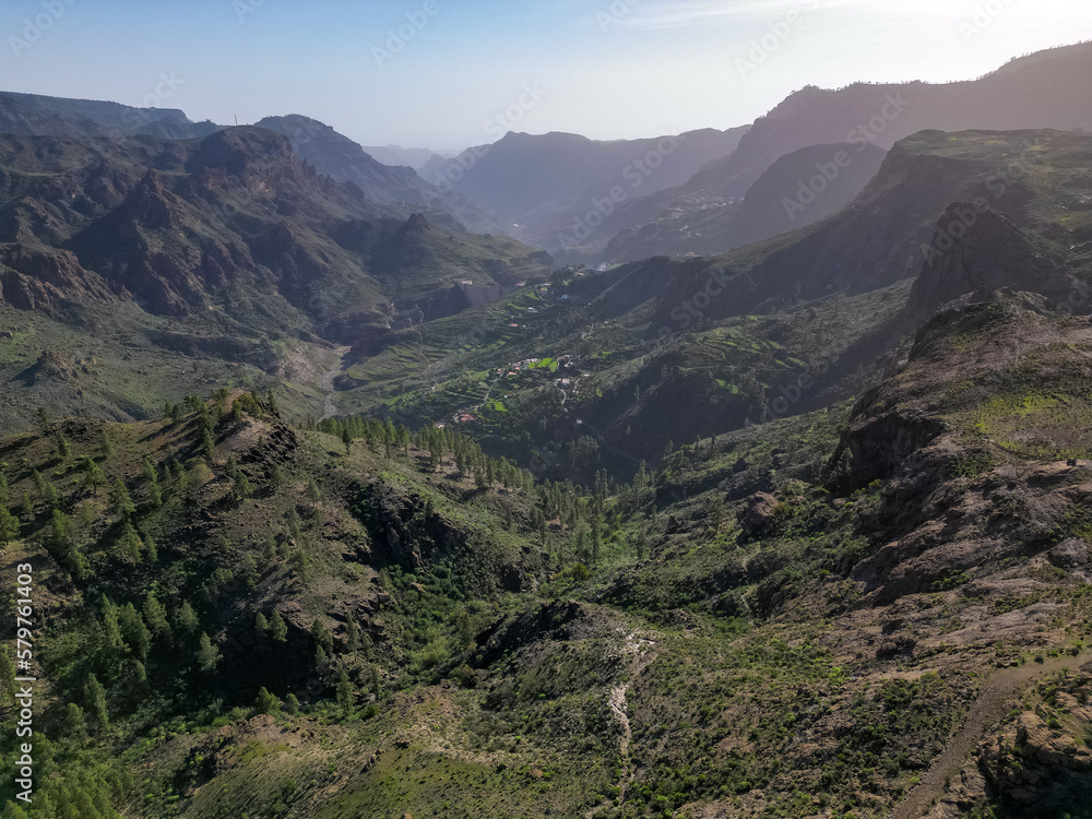 Beautiful Aerial View Valley near Presa de las Niñas dam in Gran Canaria, Spain