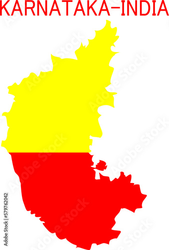 Karnataka State Map with Karnataka Flag.