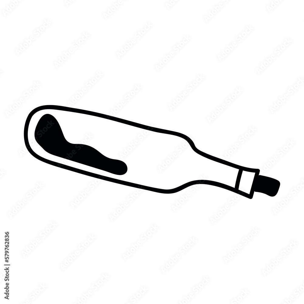 Corked, unfinished, inverted bottle of wine. Vector illustration in doodle style. Isolate on a white background. Corked, unfinished, inverted bottle of wine. Vector illustration in doodle style. Isolate on a white background.