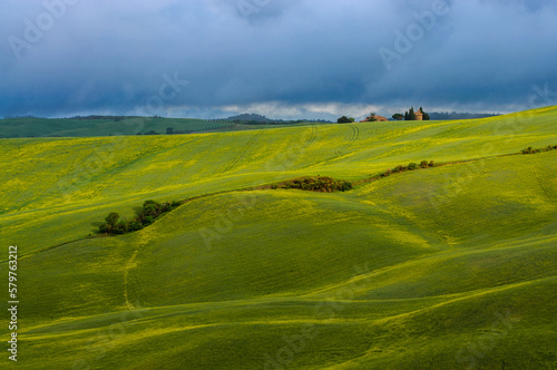 view of the green hills of Tuscany  Val D orcia valley.