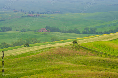 view of the green hills of Tuscany  Val D orcia valley.