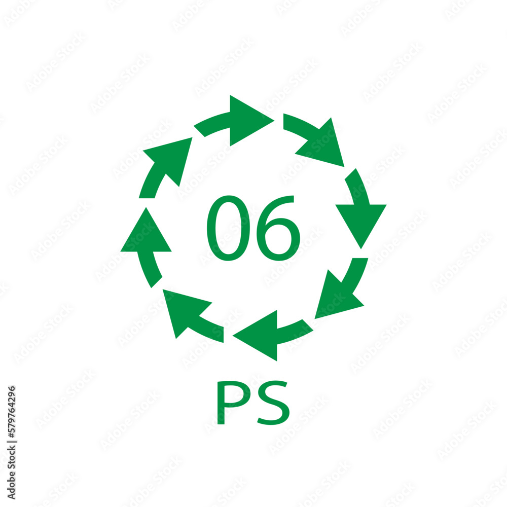 PS 06 recycling code symbol. Plastic recycling vector polystyrene sign. PS 06 recycling code symbol. Plastic recycling vector polystyrene sign.