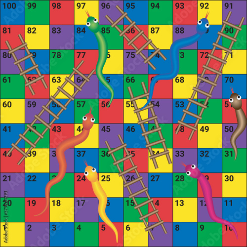 Snakes and Ladders Board Template Printable Vector