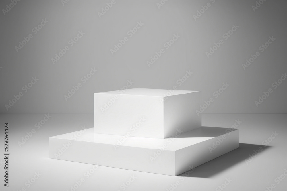 Minimalistic white podium, empty pedestal for showing your products. Product presentation, minimal empty scene, geometric podium. AI generated image Minimalistic white podium, empty pedestal for showing your products. Product presentation, minimal empty scene, geometric podium. AI generated image