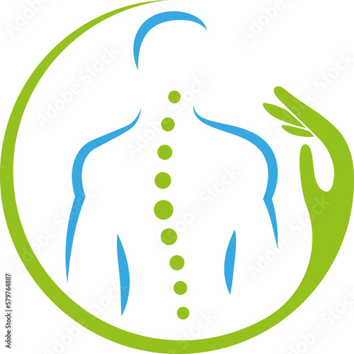 Person und Hand, Wirbelsäule, Chiropraktiker, Orthopädie, Massage, Logo, Hintergrund