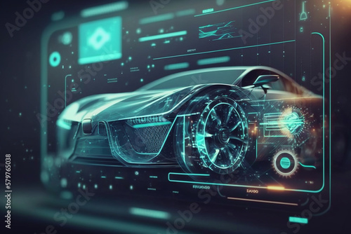 A futuristic hologram of a car, a futuristic car hud design, Generative AI © Kafi