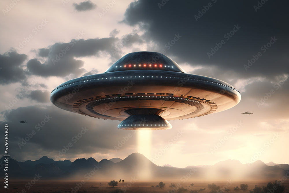A large alien ship in the middle of a desert, Generative AI A large alien ship in the middle of a desert, Generative AI