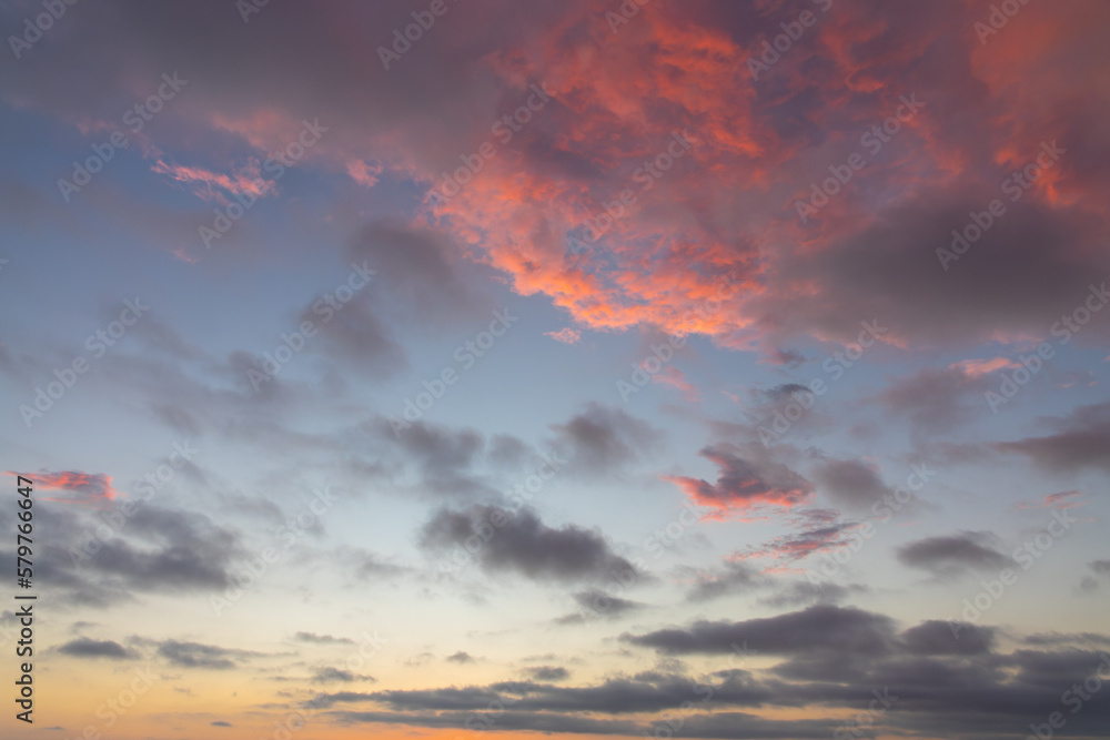 Beautiful sky at sunset with pink clouds, sky remplacement, nature background