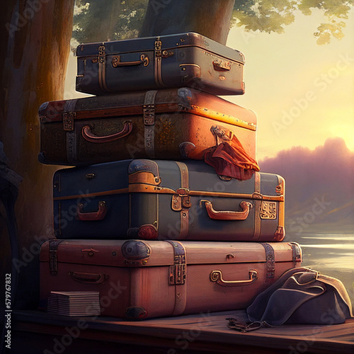 Embrace Wanderlust with Peaceful Morning Stacked Suitcases photo