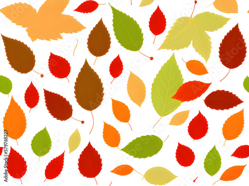 group of different colored leaves. autumn leaves background. leafs falling. pattern design. Generative AI.