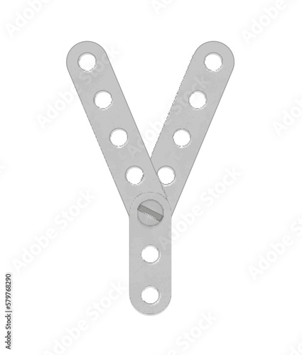 Cyrillic alphabet from the details of the iron constructor. Vector illustration isolated on white background