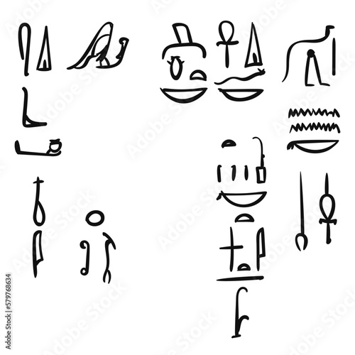 Vector Egyptian hieroglyphs hand drawn on white background