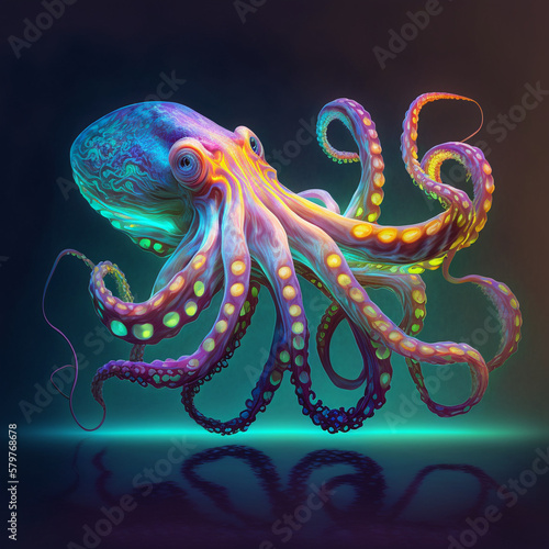 Pastel color long swimming legs octopus