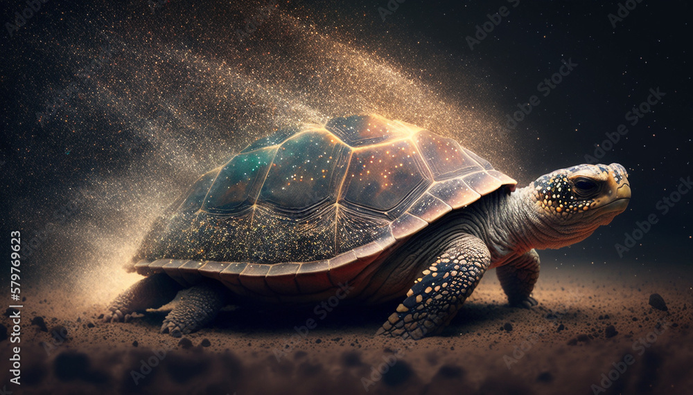 Extinction concept of turtle fading away in the stars Extinction concept of turtle fading away in the stars