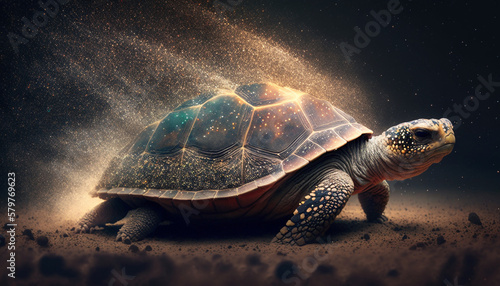 Extinction concept of turtle fading away in the stars