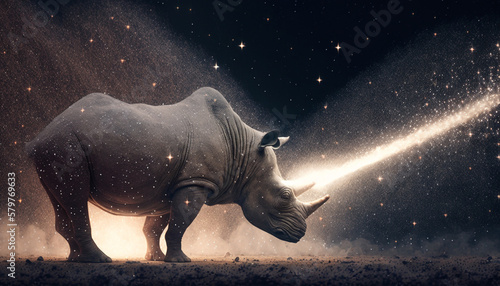 Canvas Print Extinction concept of rhino fading away in the stars