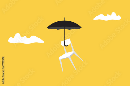 chair lift in the air with umbrella. concept of human resources, hiring, job recruiting and opportunity