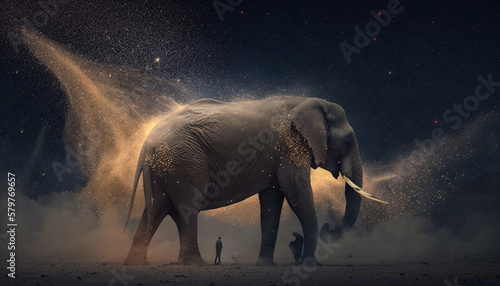 Extinction concept of elephant fading away in the stars