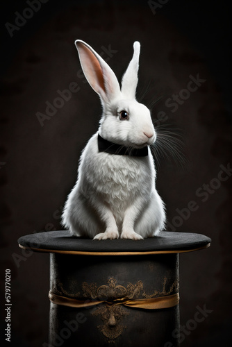 white rabbit sitting on a top hat. generative AI 
