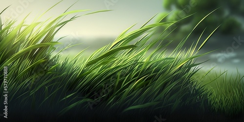 Green grass landscape, background blurred