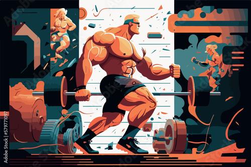 workout illustration vectorial, men on gymnasium