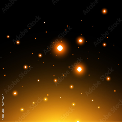 Sparkling dust particles. Glittering red golden dust. Abstract background with bokeh effect.