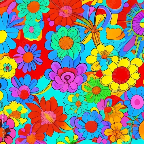 Generative AI seamless 70s floral pattern