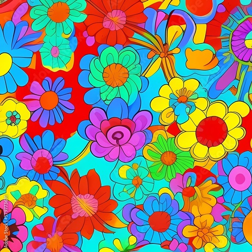 Wallpaper Mural Generative AI seamless 70s floral pattern Torontodigital.ca
