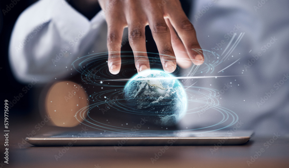 © Wesley JvR/peopleimages.com - Tablet hologram, global network or man hands with world analysis of digital earth communication or worldwide networking. Future night, holographic planet ui or media network employee working overtime © Wesley JvR/peopleimages.com - Tablet hologram, global network or man hands with world analysis of digital earth communication or worldwide networking. Future night, holographic planet ui or media network employee working overtime