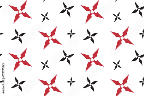 Red and Black Japanese Ninja Shurikens. Oriental culture accessories seamless pattern art.