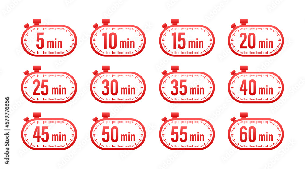 Timer, stopwatch icons set 10 20 30 40 50 60 minutes. Cooking time. Timer, stopwatch icons set 10 20 30 40 50 60 minutes. Cooking time.