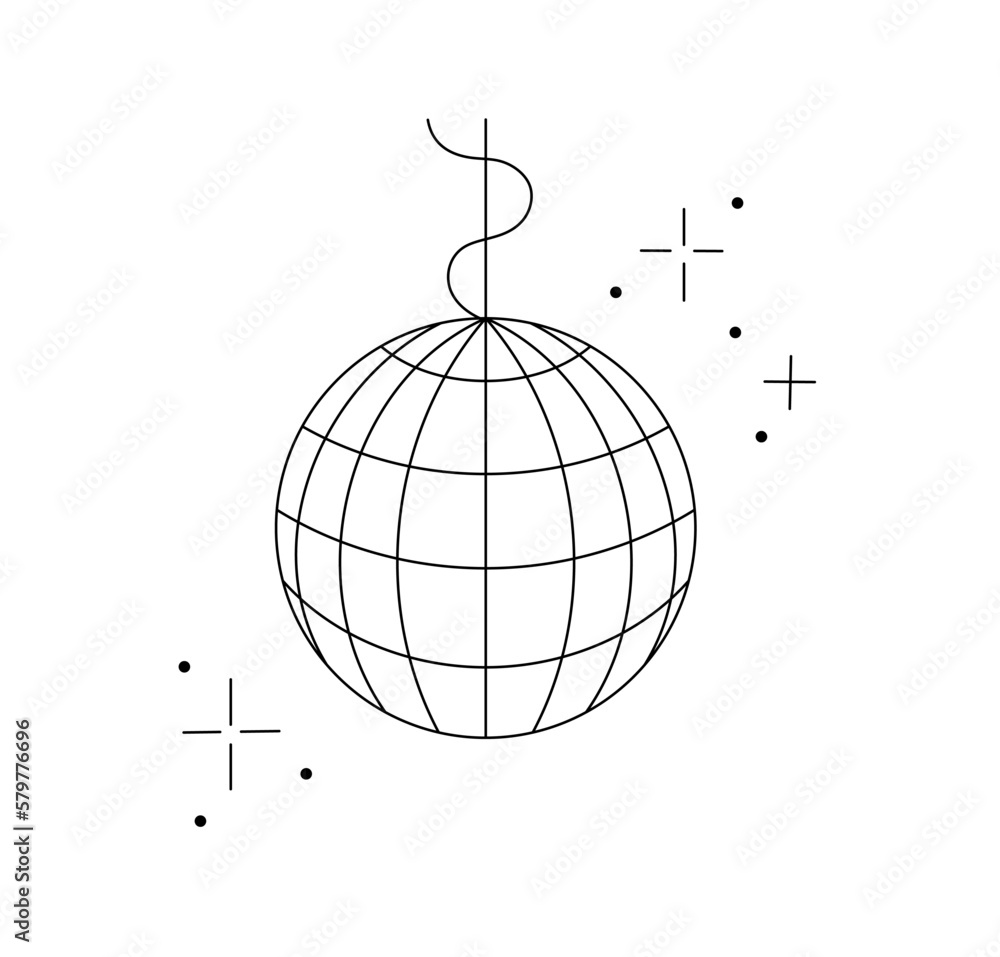 Vector isolated one single round mirror disco ball colorless black and