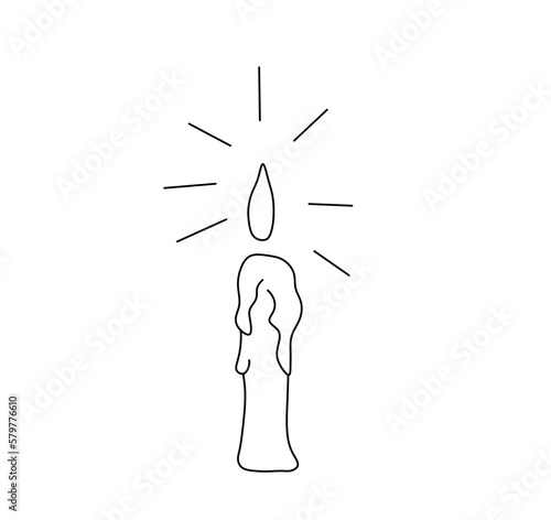 Vector isolated one single short candle stub  with fire flame colorless black and white contour line easy drawing
