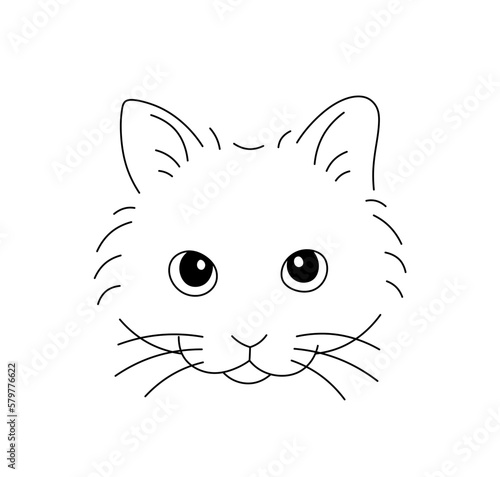 Fototapeta Naklejka Na Ścianę i Meble -  Vector isolated one single cute cat kitten head face portrait colorless black and white contour line easy drawing

