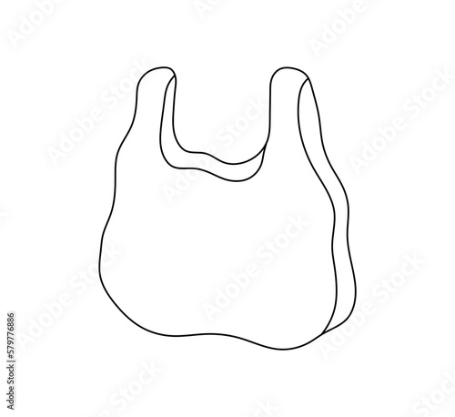 Vector isolated one single cellophane plastic or textile bag with two handles colorless black and white contour line easy drawing

