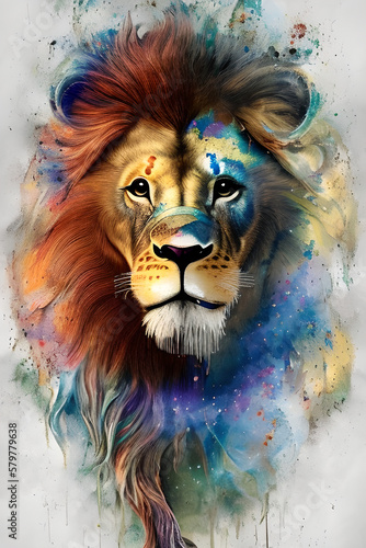 Lion watercolor, Water Colors, Lion, Lion head, symbol, mascot, wild, 