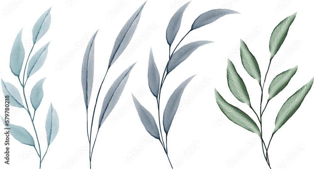 Watercolor green leaves Watercolor green leaves