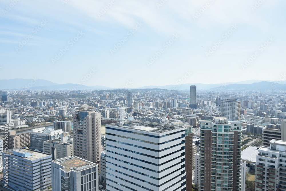 cityscape from Fukuoka tower third tallest and travel location building in japan