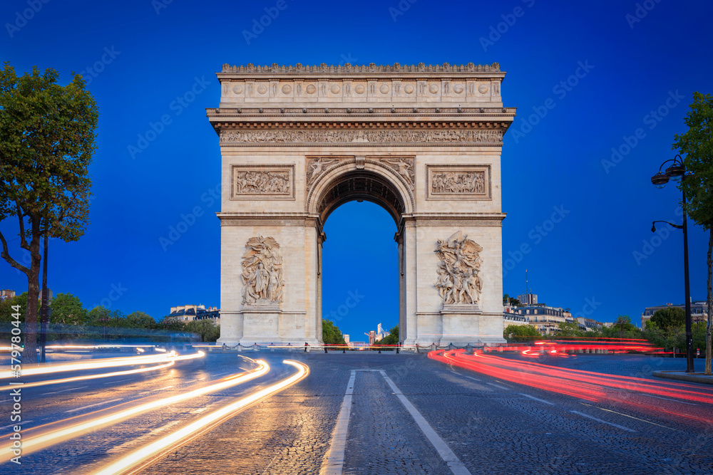 The Arc de Triomphe at the centre of Place Charles de Gaulle in Paris. France