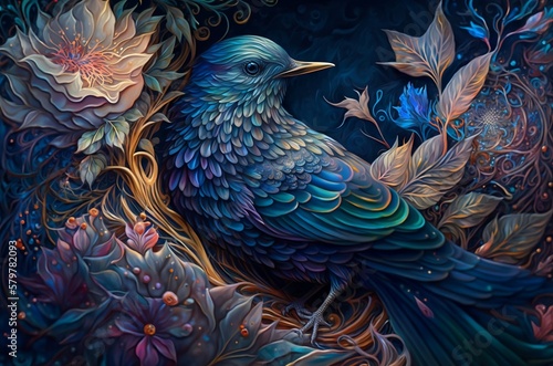 Oil painting illustration of a bird. Created with Generative AI illustration. © DarkFox