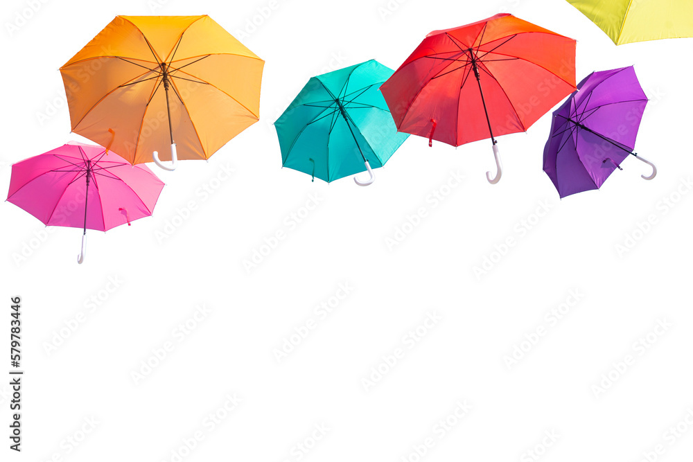 Set of colorful umbrellas isolate on white background.clipping path. - obrazy, fototapety, plakaty 