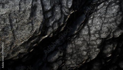 Dark gray brown rock texture. Rough mountain surface © ekampos