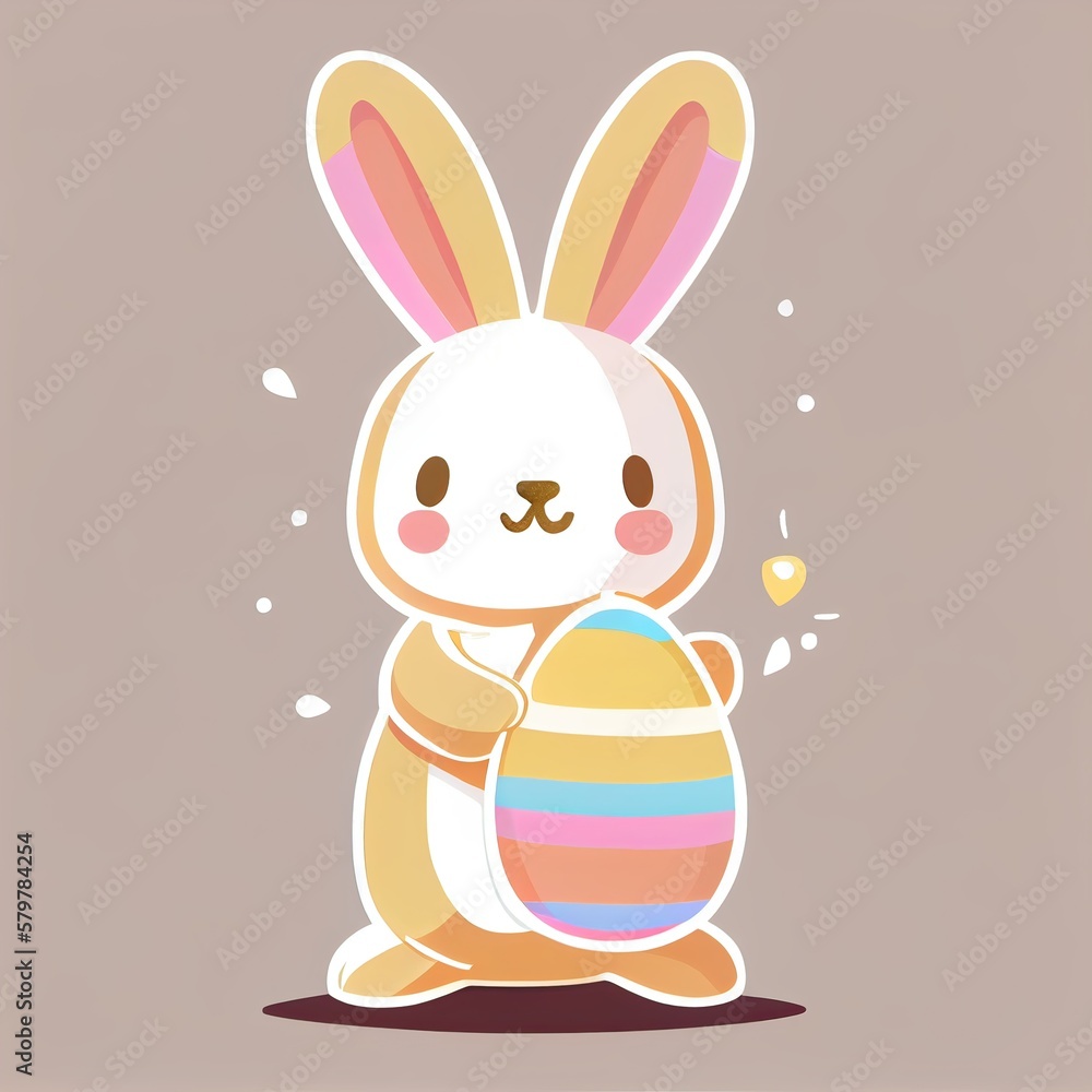 cartoon bunny holding an easter egg. Happy Easter greeting card vector illustration. Cute bunny holding easter egg. Generative Ai. cartoon bunny holding an easter egg. Happy Easter greeting card vector illustration. Cute bunny holding easter egg. Generative Ai.